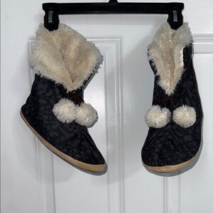 Cozy Black and Cream Women's Slipper Boots